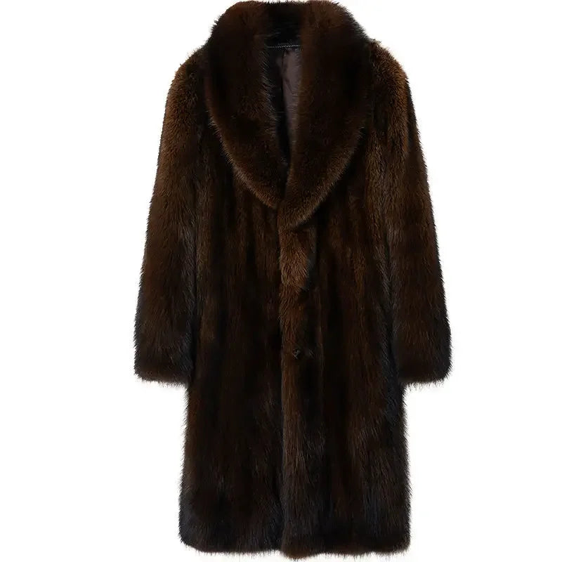 Mink Coat Men's Mid-length Whole Mink Autumn and Winter New Large Size Plus Velvet Thickening Imitation Raccoon Fur Men Clothing