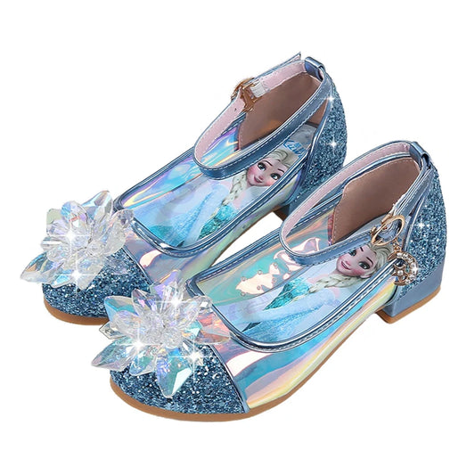 Fantasia Frozen Shoes for Girls leather Sandal Children's Shiny Snow Queen Princess Party Elsa High Heels Leather Crystal Shoes