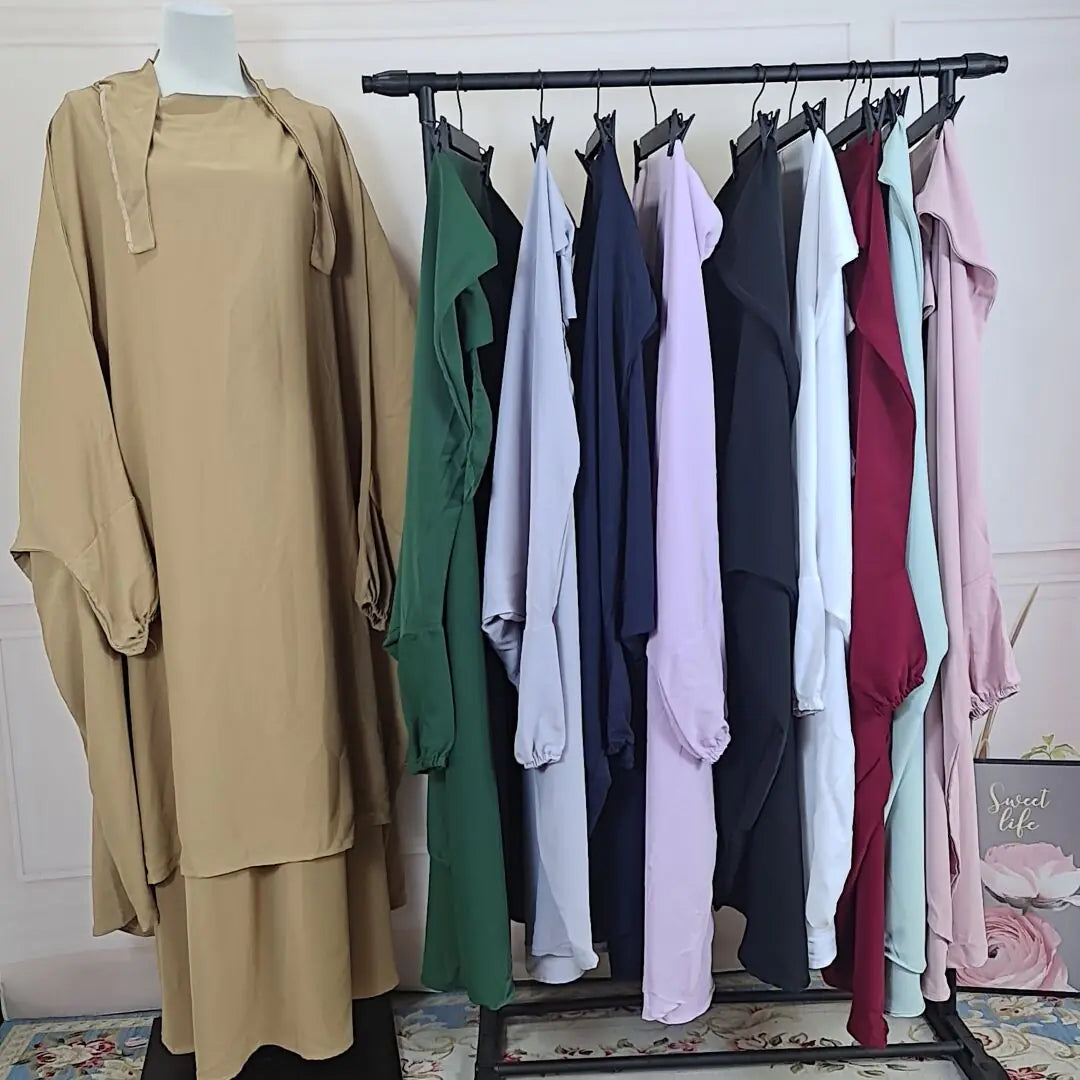 Jilbab for Women 2 Piece Set Muslim Prayer Garment Abaya Long Khimar Hijab Dress Ramadan Gown Abayas Dubai Islam Clothing Niqab