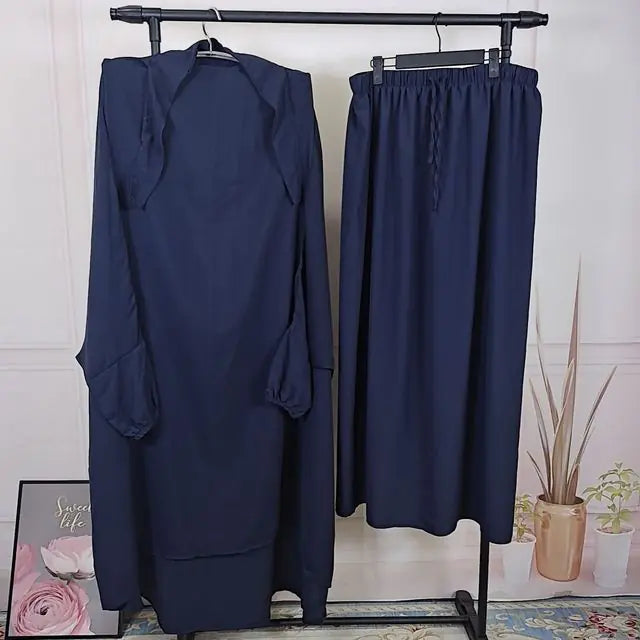 Jilbab for Women 2 Piece Set Muslim Prayer Garment Abaya Long Khimar Hijab Dress Ramadan Gown Abayas Dubai Islam Clothing Niqab